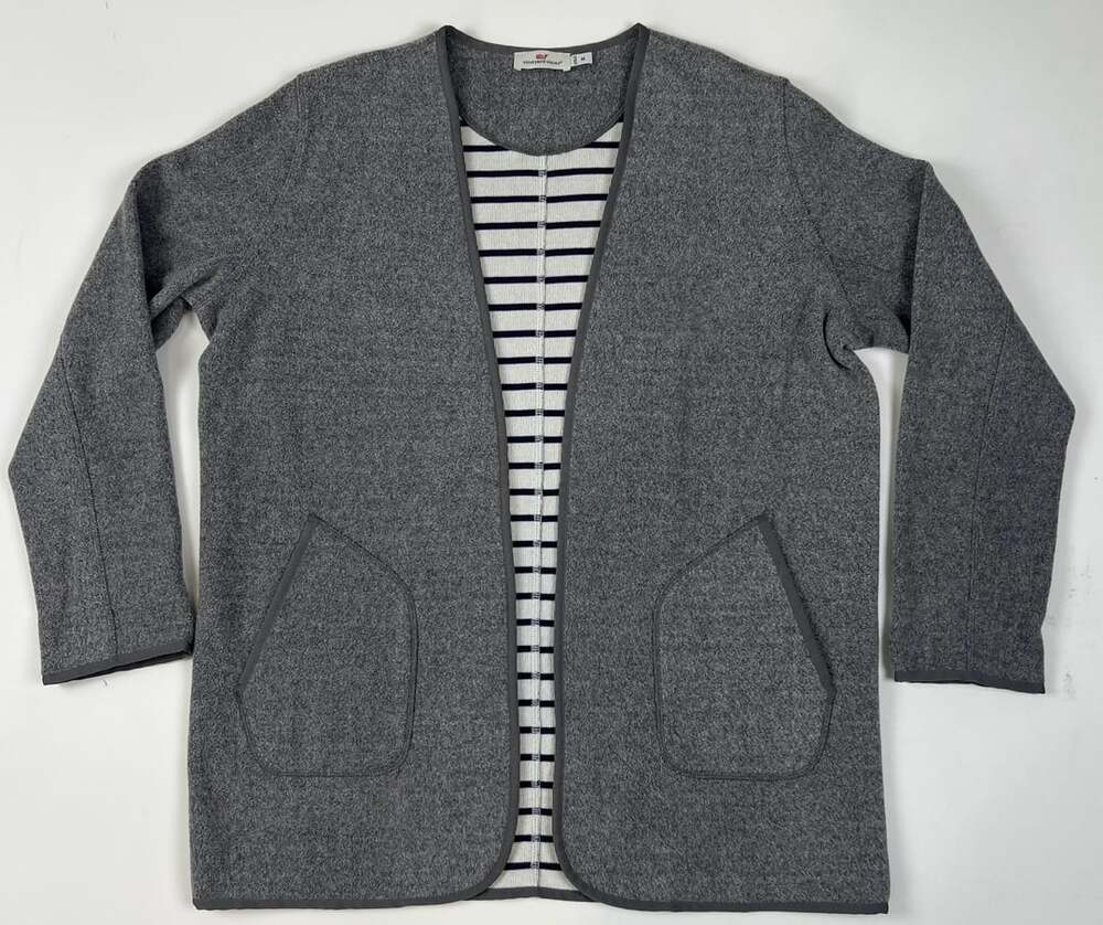 vineyard vines Women's Grey Fleece Open Cardigan Sweater Jacket Size M